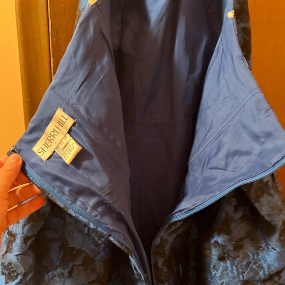 Sherri Hill 53070 Halter Neck Brocade Dress in Blue - Picture 9 of 11